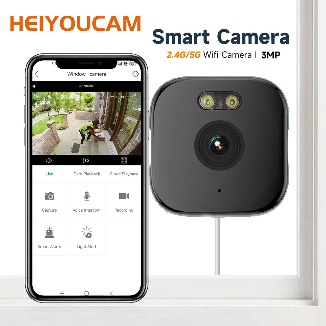2PCS/1PCS HEIYOUCAM Window Camera-Replaces Outdoor Cameras | 2.4/5GHz Wi-Fi | 3MP HD | Full-Color Night Vision Thru Window